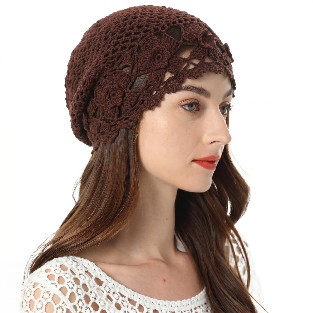 ZLYC Women Cotton Crochet Slouchy Beanie Hat Handmade Knit Summer Skull Cap