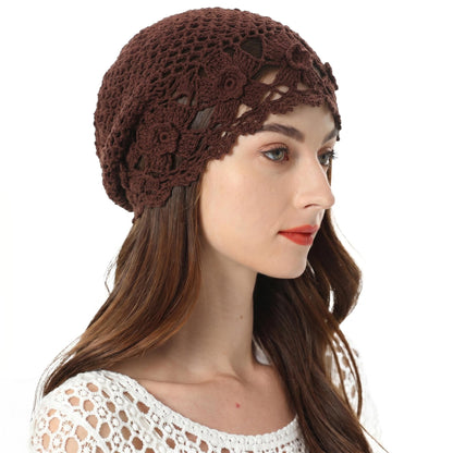 ZLYC Women Cotton Crochet Slouchy Beanie Hat Handmade Knit Summer Skull Cap