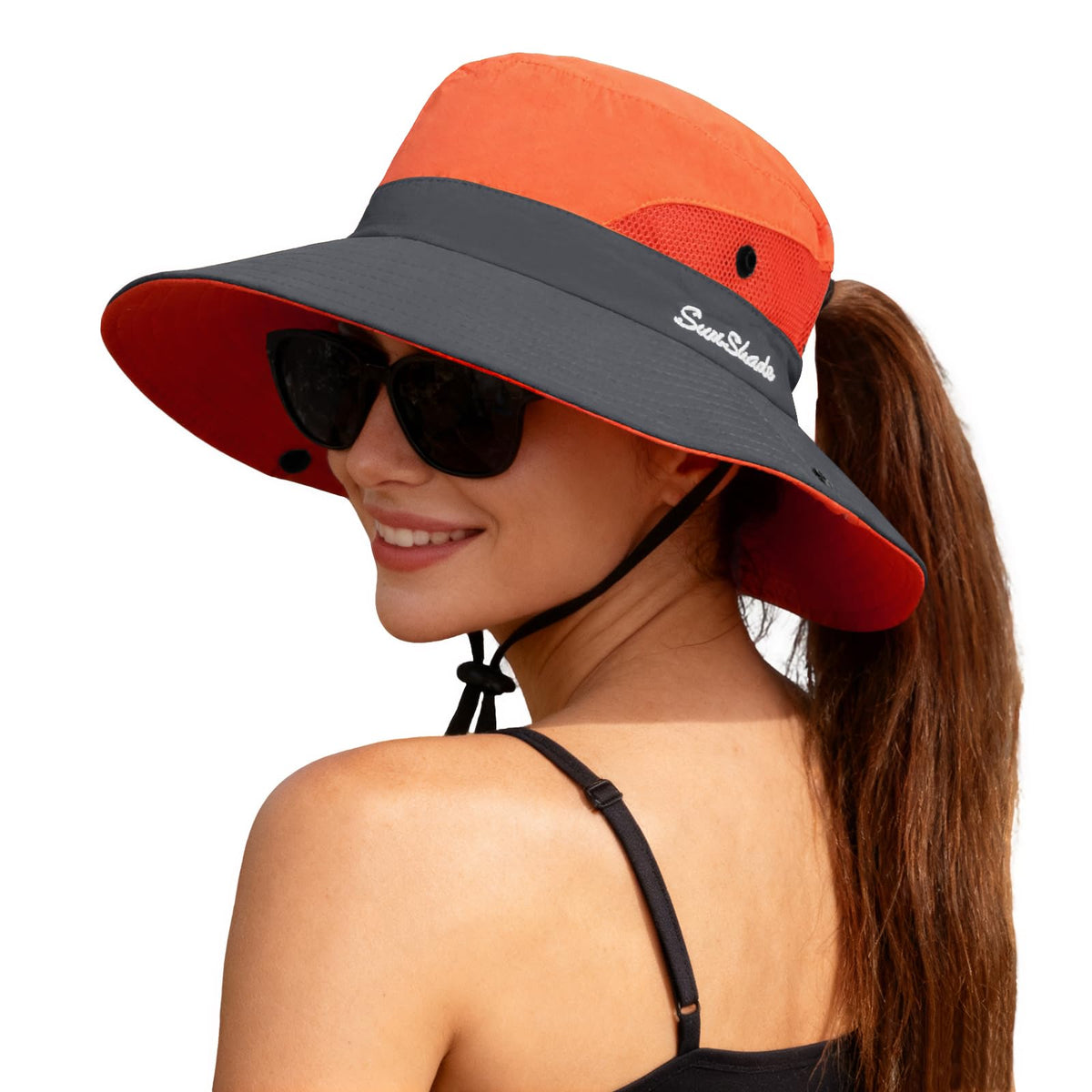 ZOORON Women's Ponytail Safari Sun Hat,Wide Brim UV Protection Bucket Hat