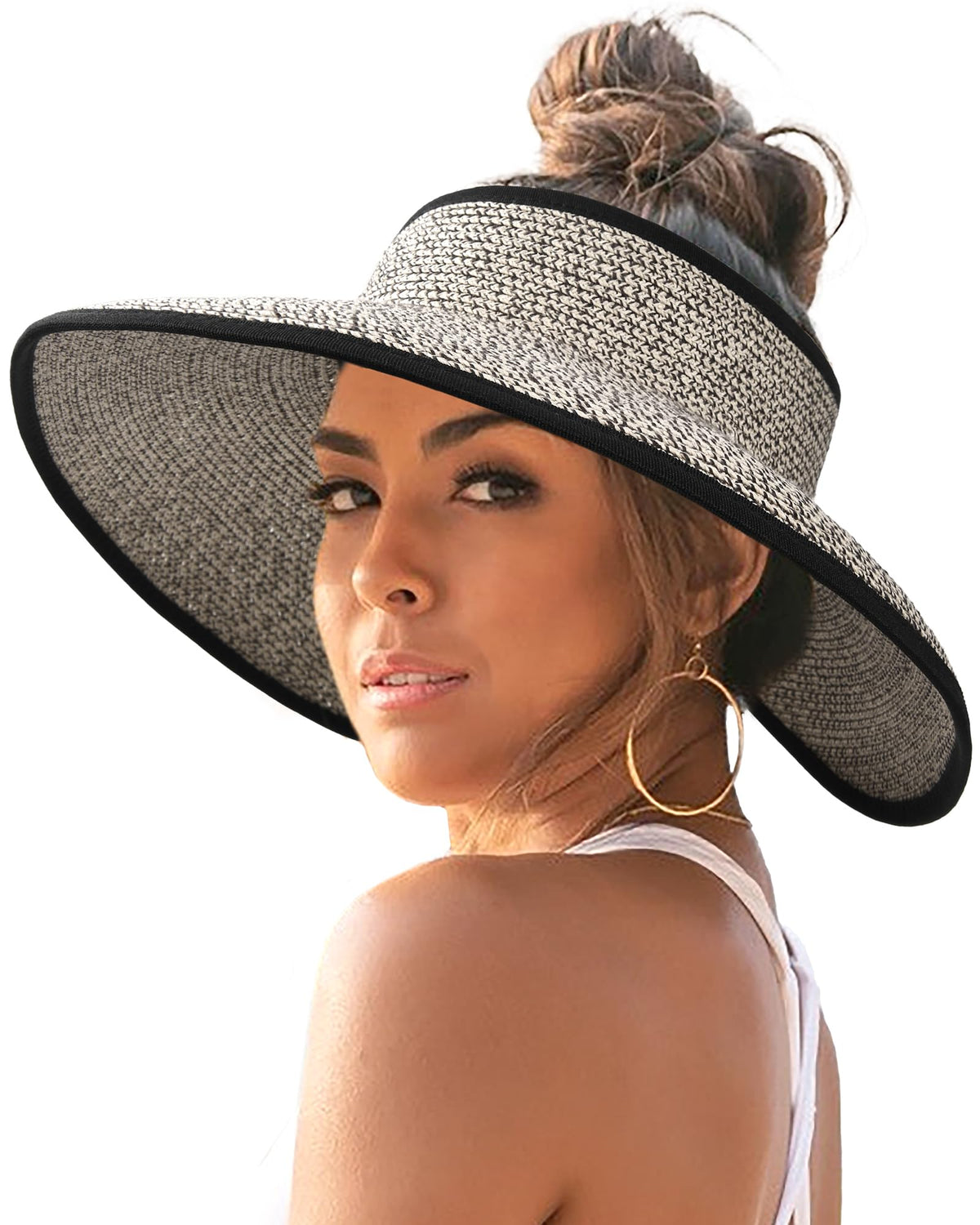 FURTALK Womens Sun Hat with Ponytail Hole Wide Brim Beach Straw Visor