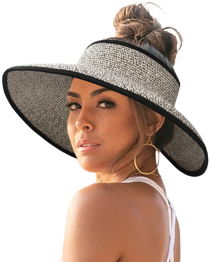 FURTALK Womens Sun Hat with Ponytail Hole Wide Brim Beach Straw Visor