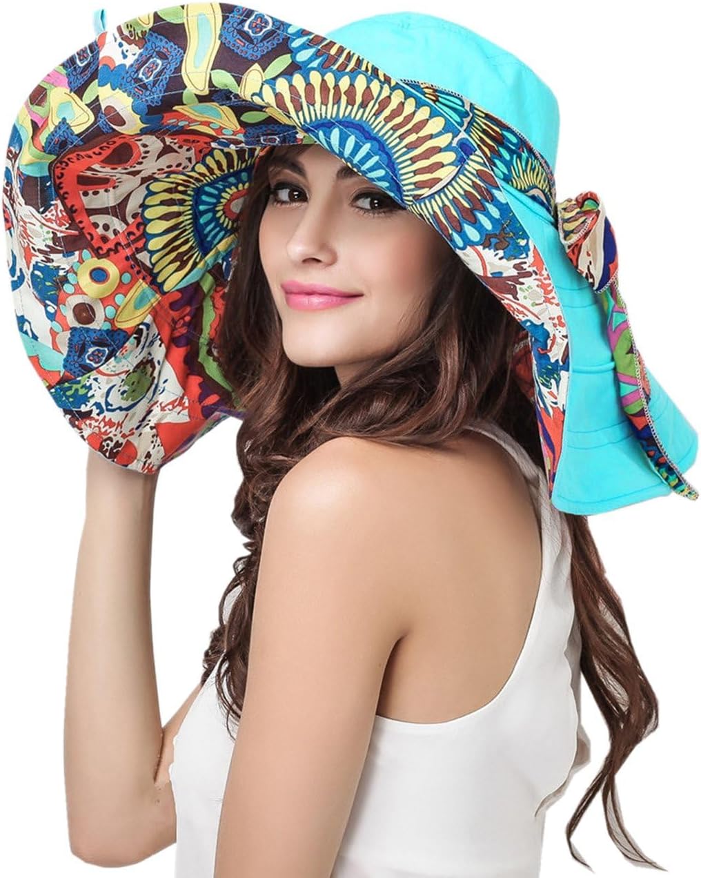 Women's Foldable Floppy Sun Hats Reversible Vacation Beach Cap Summer Wide Brim UPF 50+ Travel Fishing Bucket Hat