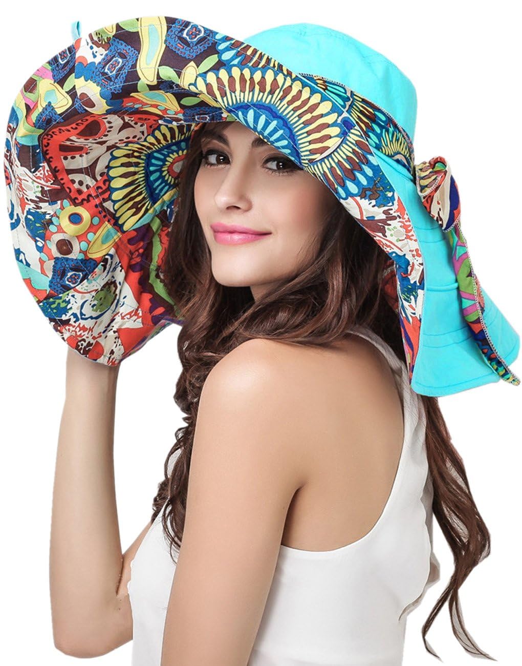Women's Foldable Floppy Sun Hats Reversible Vacation Beach Cap Summer Wide Brim UPF 50+ Travel Fishing Bucket Hat