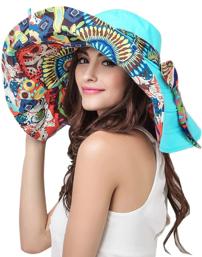Women's Foldable Floppy Sun Hats Reversible Vacation Beach Cap Summer Wide Brim UPF 50+ Travel Fishing Bucket Hat