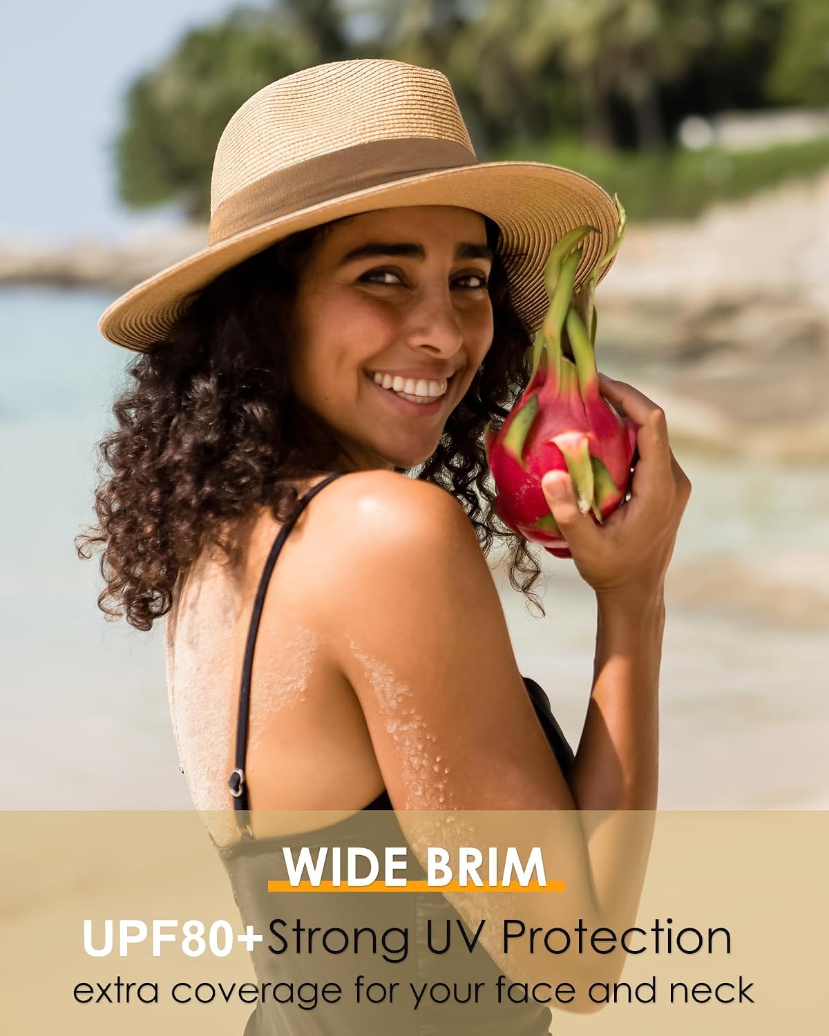 FURTALK Sun Hat Wide Brim Straw Fedora Panama Beach for Men Women