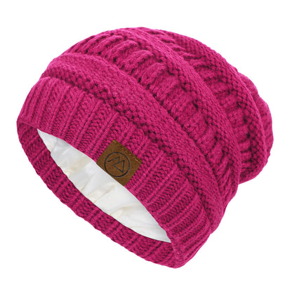Beanies Women Satin Lined Beanie Winter Hats for Women Silk Lined Slouchy Beanie for Winter Warm Knit Cuffed Beanie Hat