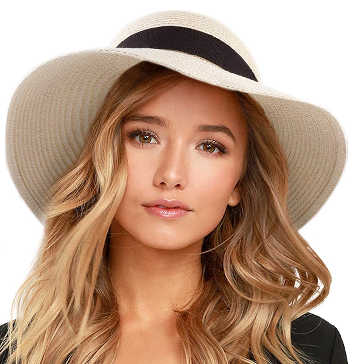 FURTALK Womens Beach Sun Straw Hat Wide Brim UV Protection Travel Hat