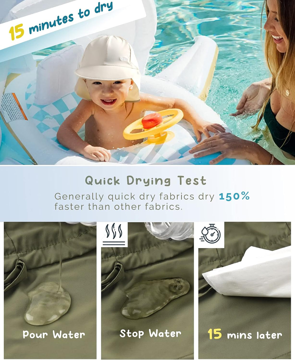 FURTALK Baby Sun Hat with Neck Flap UPF 50+ Toddler Quick Dry Swim Hat