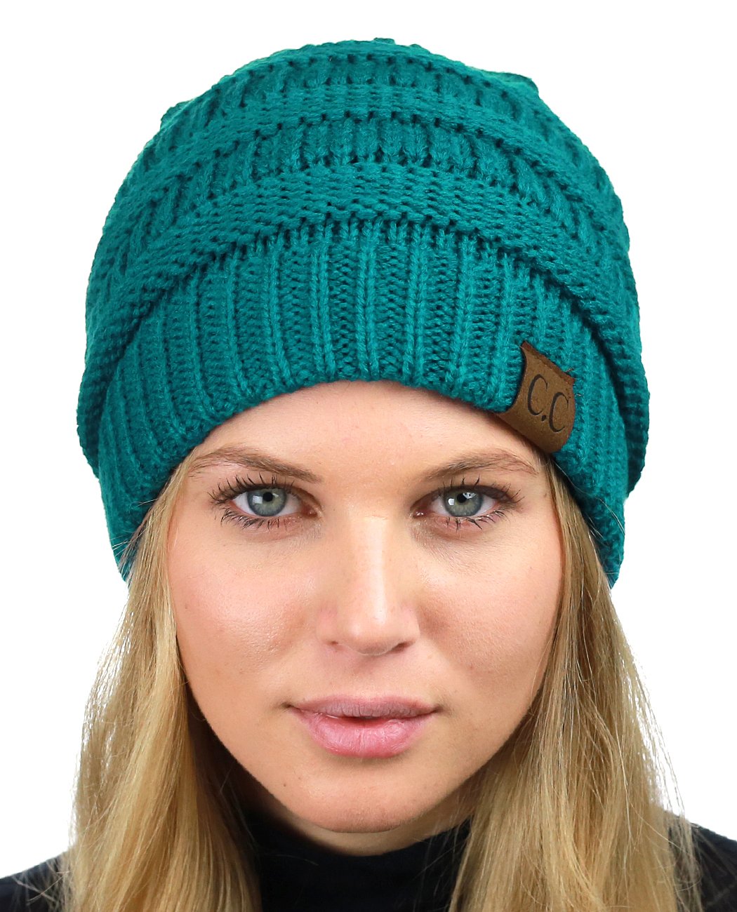 C.C Unisex Chunky Soft Stretch Cable Knit Warm Fuzzy Lined Skully Beanie