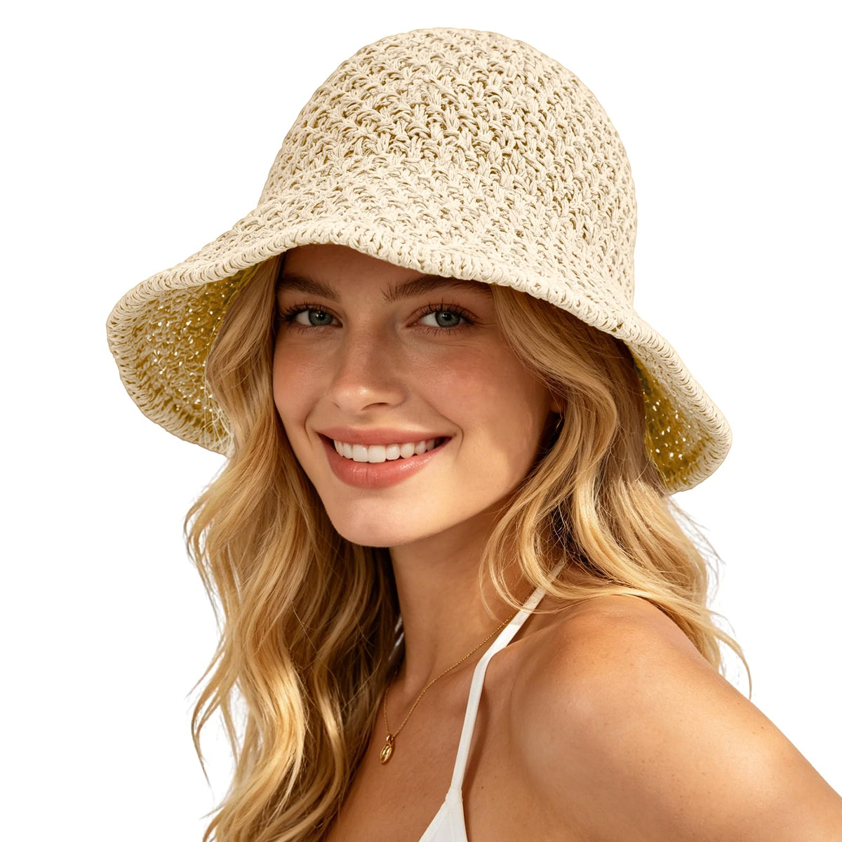 Sun Hat for Women Summer Straw Beach Hats Bucket Hat Floppy Crochet Hat