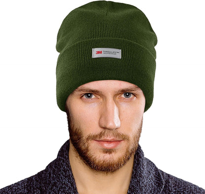 Waterproof Winter Fleece Lined Beanie Hat for Men Women Warm Knit Cuffed Beanie Thick Skull Cap Unisex Windproof Watch Hat