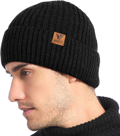 Vgogfly Lined Men Beanie Slouchy Knit Skull Cap Warm Stocking Hats Guys Women Striped Winter Beanie Hat