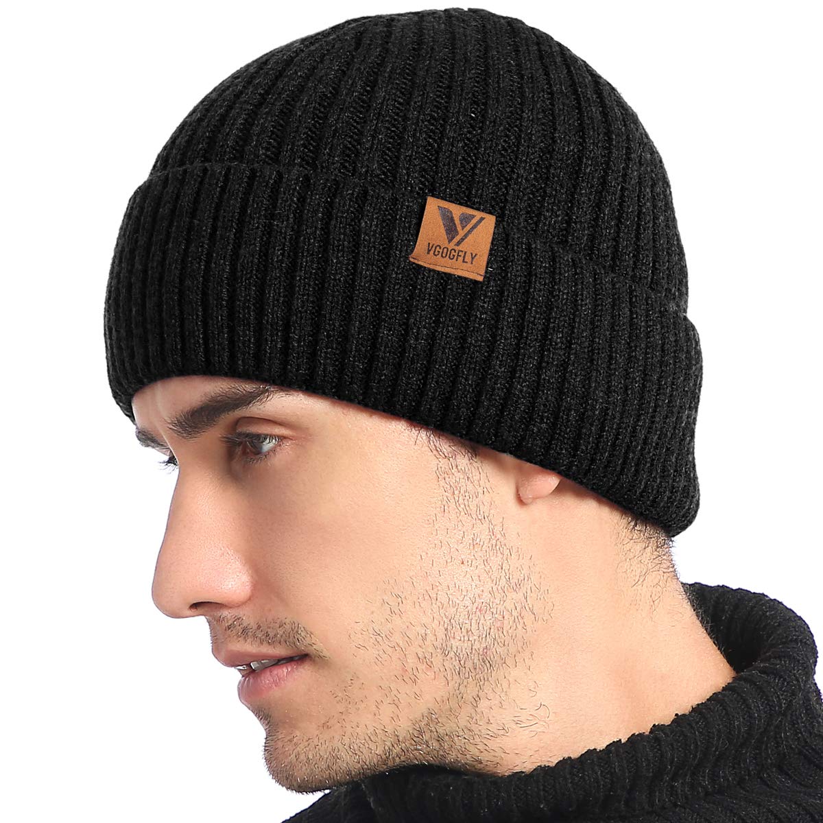 Vgogfly Lined Men Beanie Slouchy Knit Skull Cap Warm Stocking Hats Guys Women Striped Winter Beanie Hat