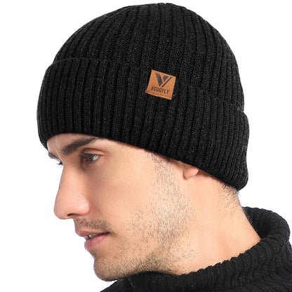 Vgogfly Lined Men Beanie Slouchy Knit Skull Cap Warm Stocking Hats Guys Women Striped Winter Beanie Hat