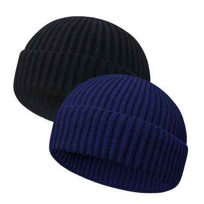Wool Fisherman Beanies for Men Women Short Cuff Knit Beanie