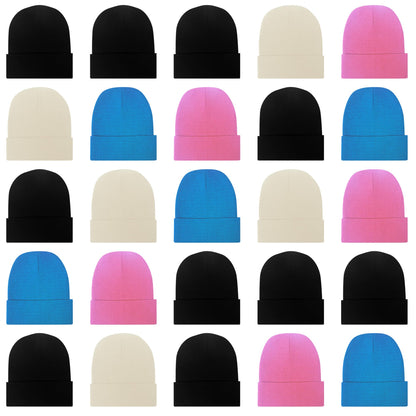 25 Pack Winter Beanie Hats Bulk for Men Women, Wholesale Knit Beanies Cold Weather Skull Caps
