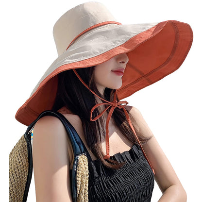 HUAMULAN Women Summer Vacation Wide Brim Sun Hat Reversible Fishing Hats