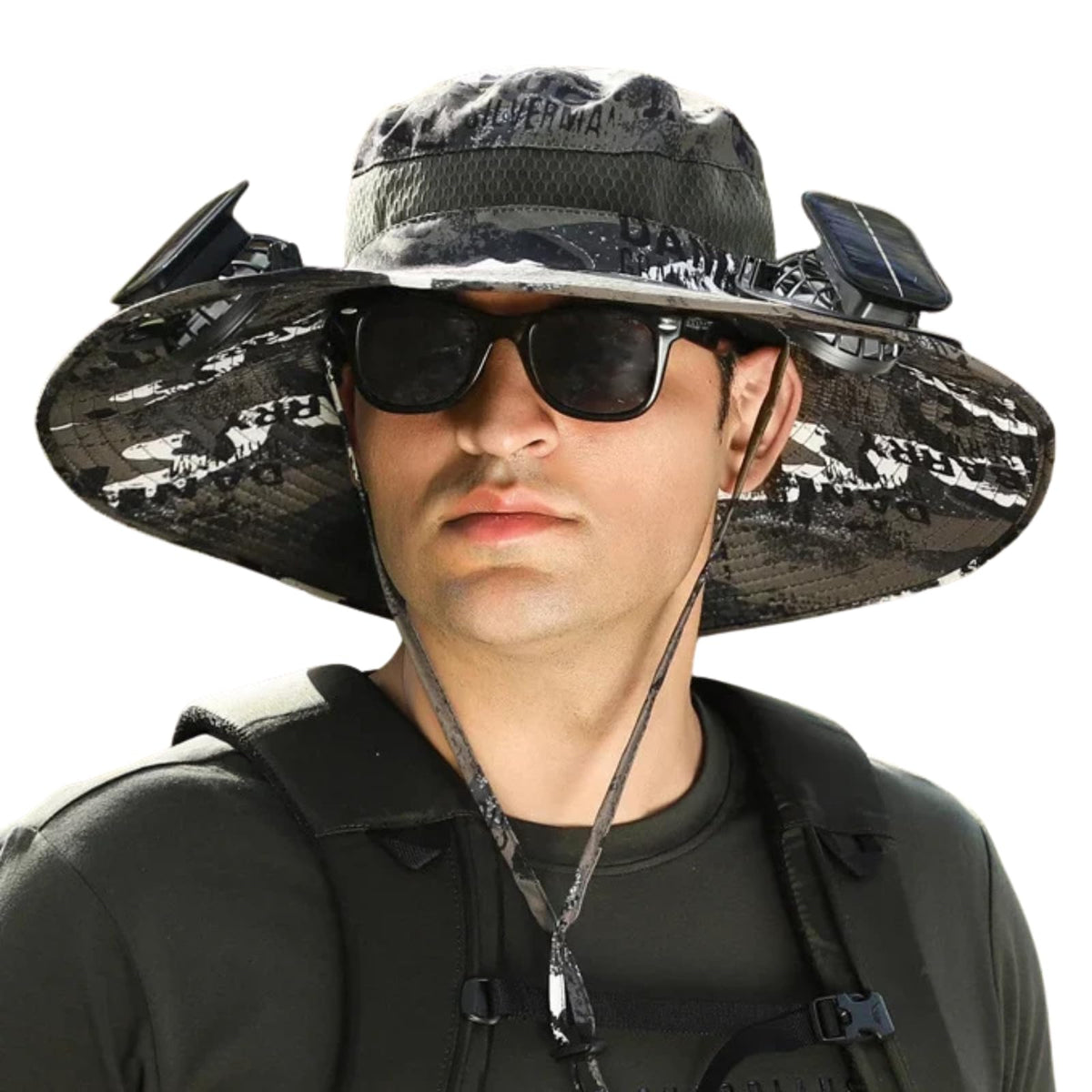 Outdoor Wide Brim Sun Hat with 2 Solar Fan Sun Bucket Hat for Men Women UPF 50+ Bucket Fishing & Beach Hat with Fan Built in