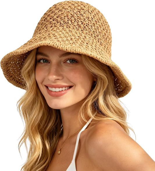 Sun Hat for Women Summer Straw Beach Hats Bucket Hat Floppy Crochet Hat