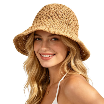 Sun Hat for Women Summer Straw Beach Hats Bucket Hat Floppy Crochet Hat