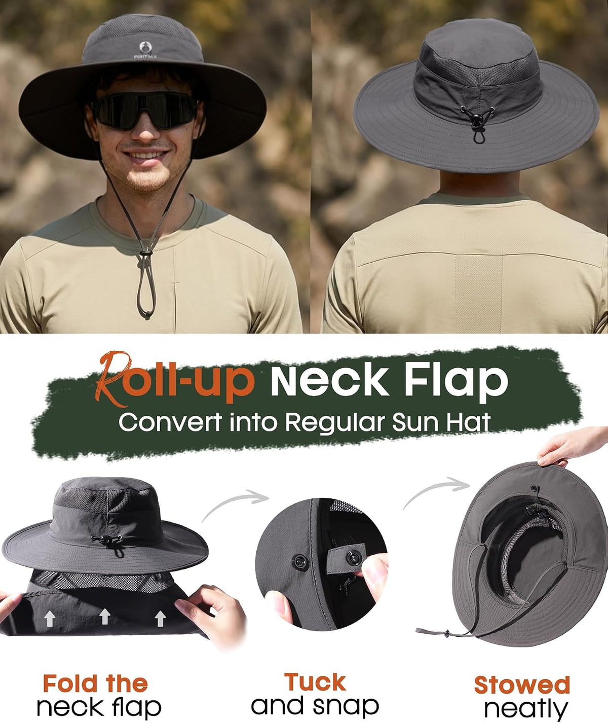 FURTALK Sun Hats for Men Women Fishing Hat with Neck Flap UPF Protection
