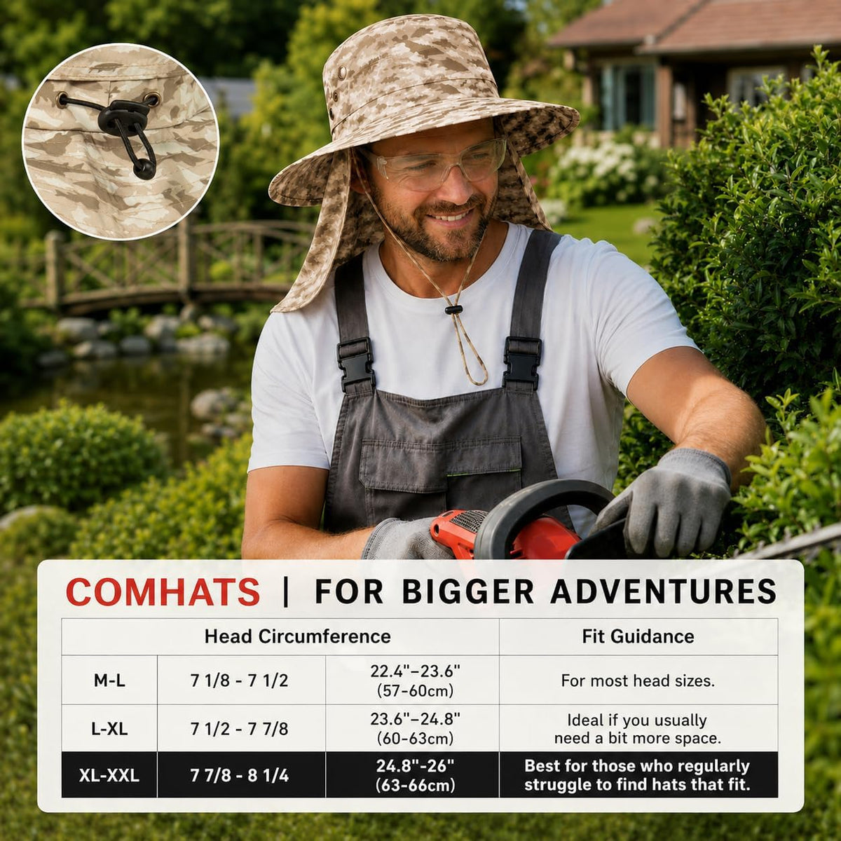 Comhats Sun Hat with Neck Flap for Men, UPF 50+ Wide Brim Cooling Oversized