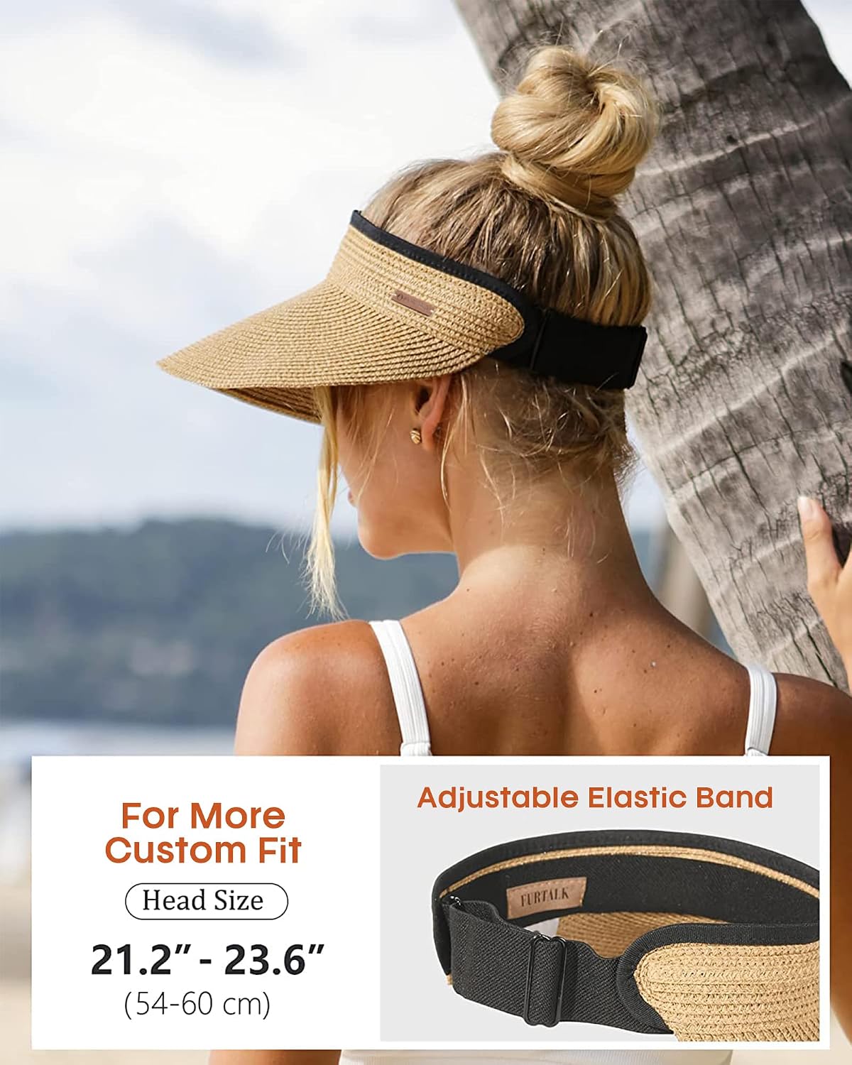 FURTALK Womens Sun Visor Hat Straw Sun Visors for Women Summer Packable Ponytail Beach Hats for Women Travel UPF 80+