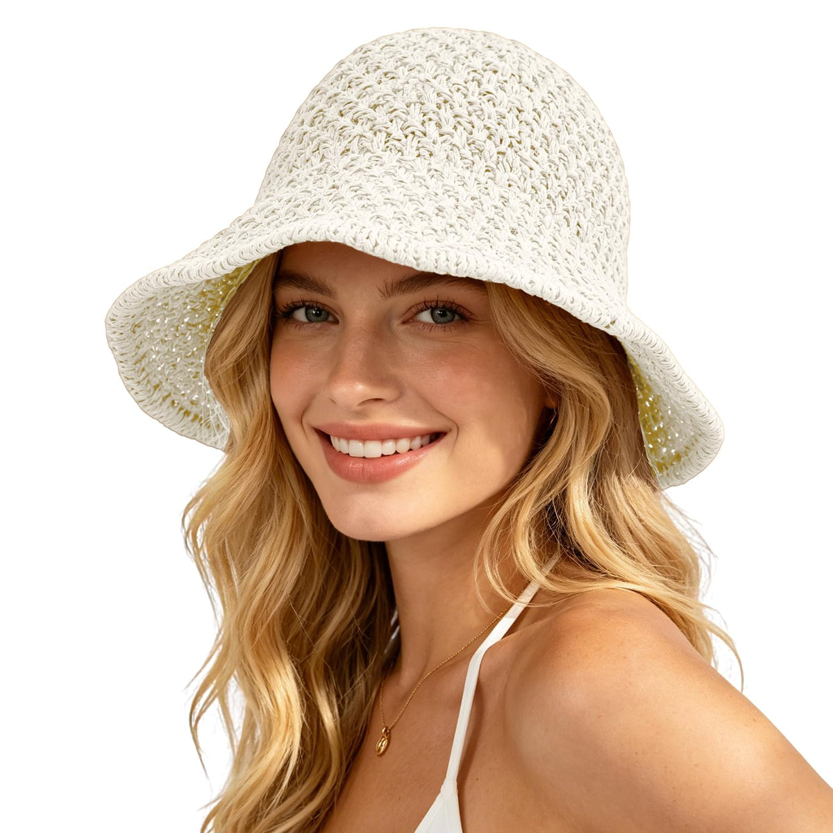 Sun Hat for Women Summer Straw Beach Hats Bucket Hat Floppy Crochet Hat