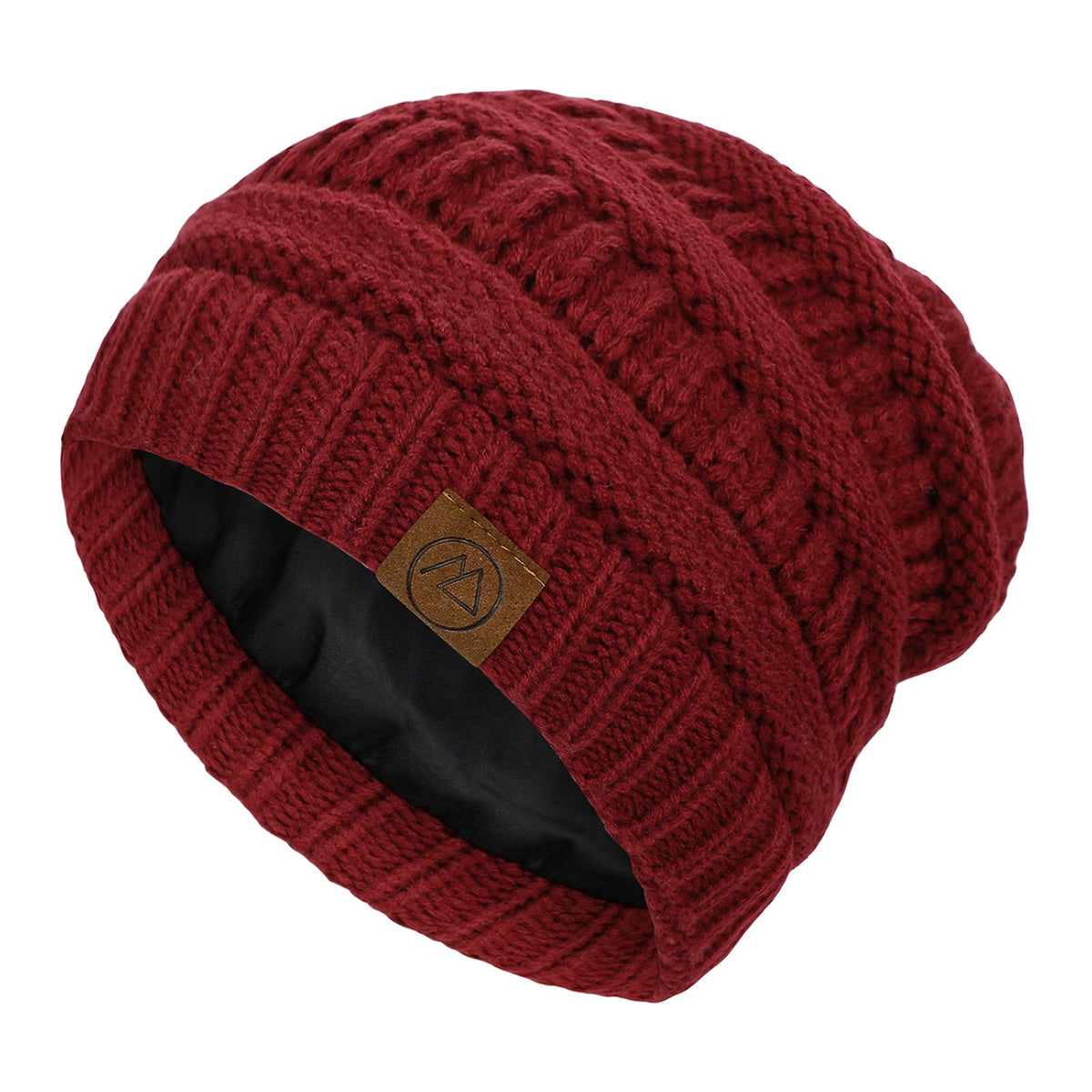 Beanies Women Satin Lined Beanie Winter Hats for Women Silk Lined Slouchy Beanie for Winter Warm Knit Cuffed Beanie Hat