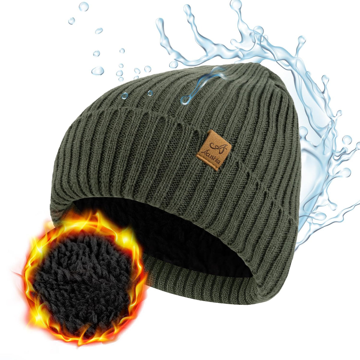 ACUSHLA Waterproof Windproof Winter Hat for Men Women Fleece-Lined Beanie