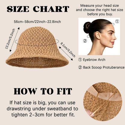 Sun Hat for Women Summer Straw Beach Hats Bucket Hat Floppy Crochet Hat