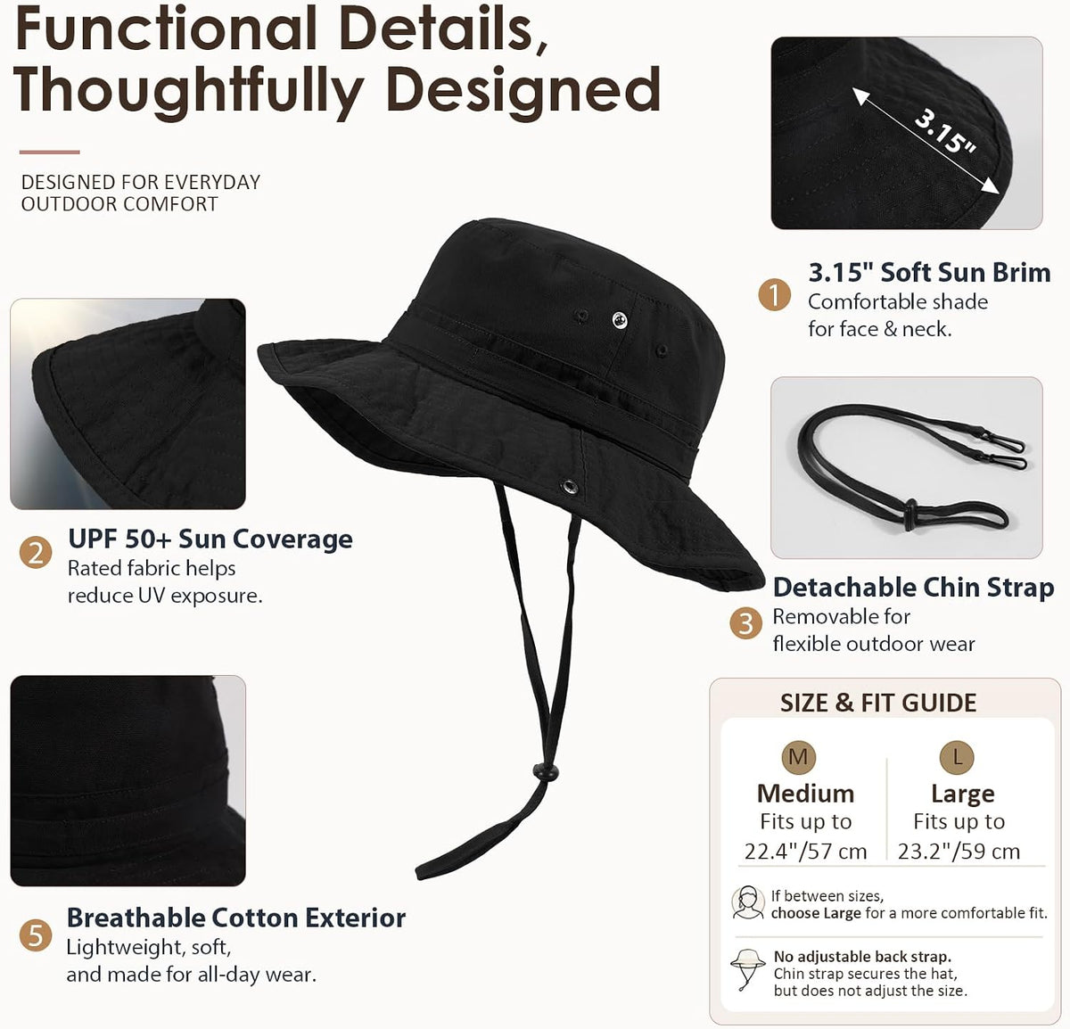 Womens Satin Lined Sun Hat UV Protection Washed Cotton Sun Hat with Satin Lining for Outdoor Beach Travel Hiking