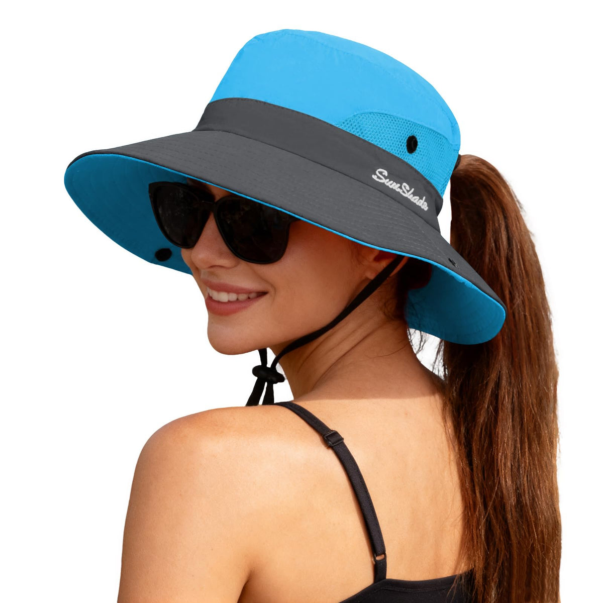 ZOORON Women's Ponytail Safari Sun Hat,Wide Brim UV Protection Bucket Hat