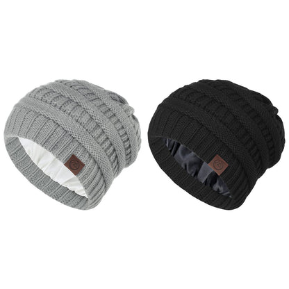 Beanies Women Satin Lined Beanie Winter Hats for Women Silk Lined Slouchy Beanie for Winter Warm Knit Cuffed Beanie Hat