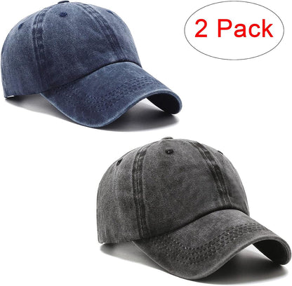 PFFY 2 Packs Vintage Washed Distressed Baseball Cap Dad Hat for Men Women