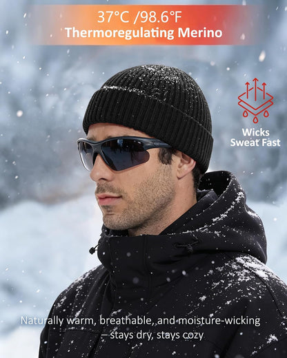 100% Merino Wool Fisherman Beanies for Men Winter Beanie Skull Cap