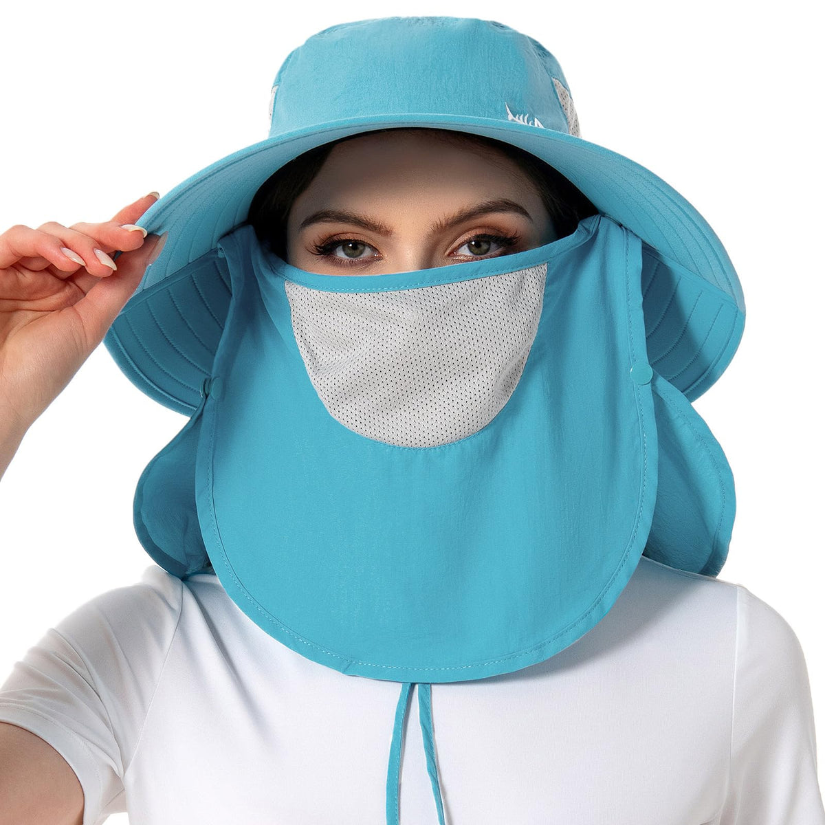 BASSDASH UPF 50+ Breathable Sun Hat with Removable Face Cover and Neck Flap Wide Brim Bucket Hat for Fishing Hiking Men Women
