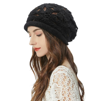 ZLYC Women Cotton Crochet Slouchy Beanie Hat Handmade Knit Summer Skull Cap