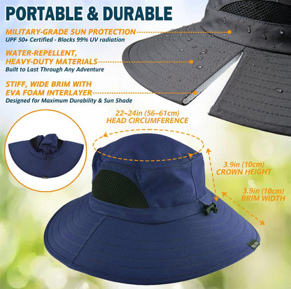 Wide Brim Sun Bucket Hat, Waterproof Boonie Hat for Men & Women