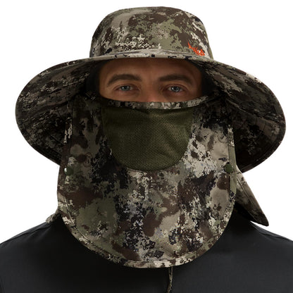 BASSDASH UPF 50+ Breathable Sun Hat with Removable Face Cover and Neck Flap Wide Brim Bucket Hat for Fishing Hiking Men Women