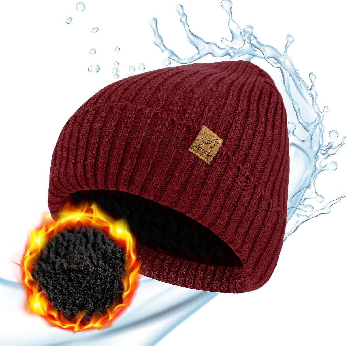 ACUSHLA Waterproof Windproof Winter Hat for Men Women Fleece-Lined Beanie