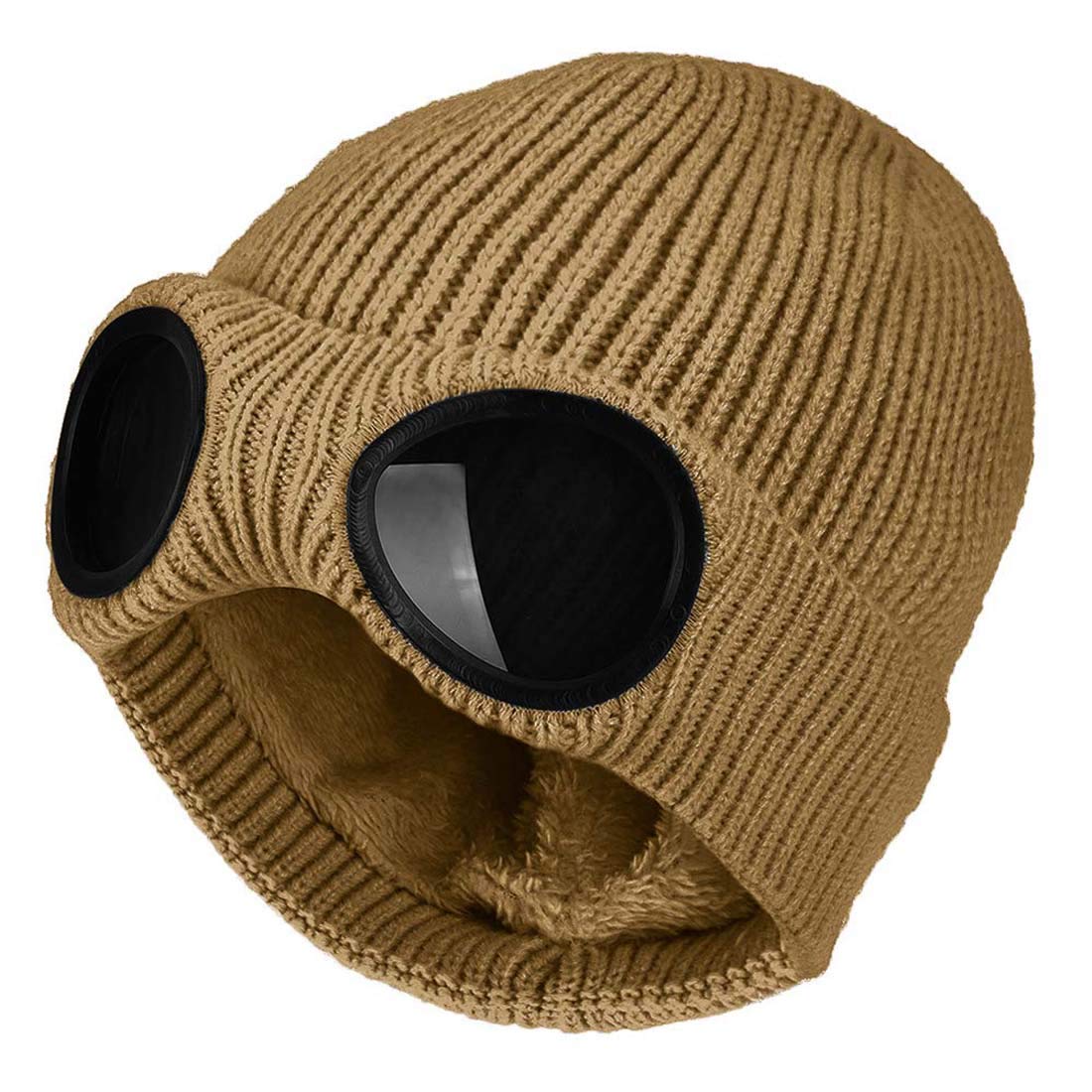 Unisex Goggle Knitted Beanie Hat Windproof Warm Winter Skull Cap
