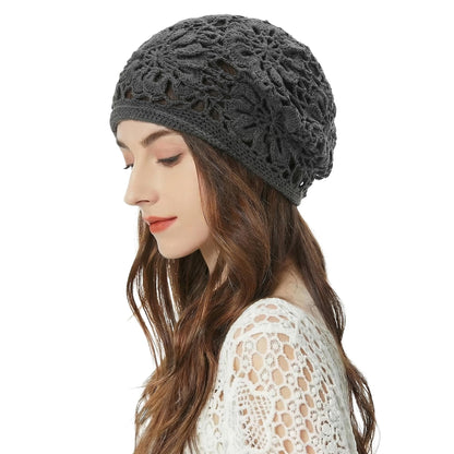 ZLYC Women Cotton Crochet Slouchy Beanie Hat Handmade Knit Summer Skull Cap
