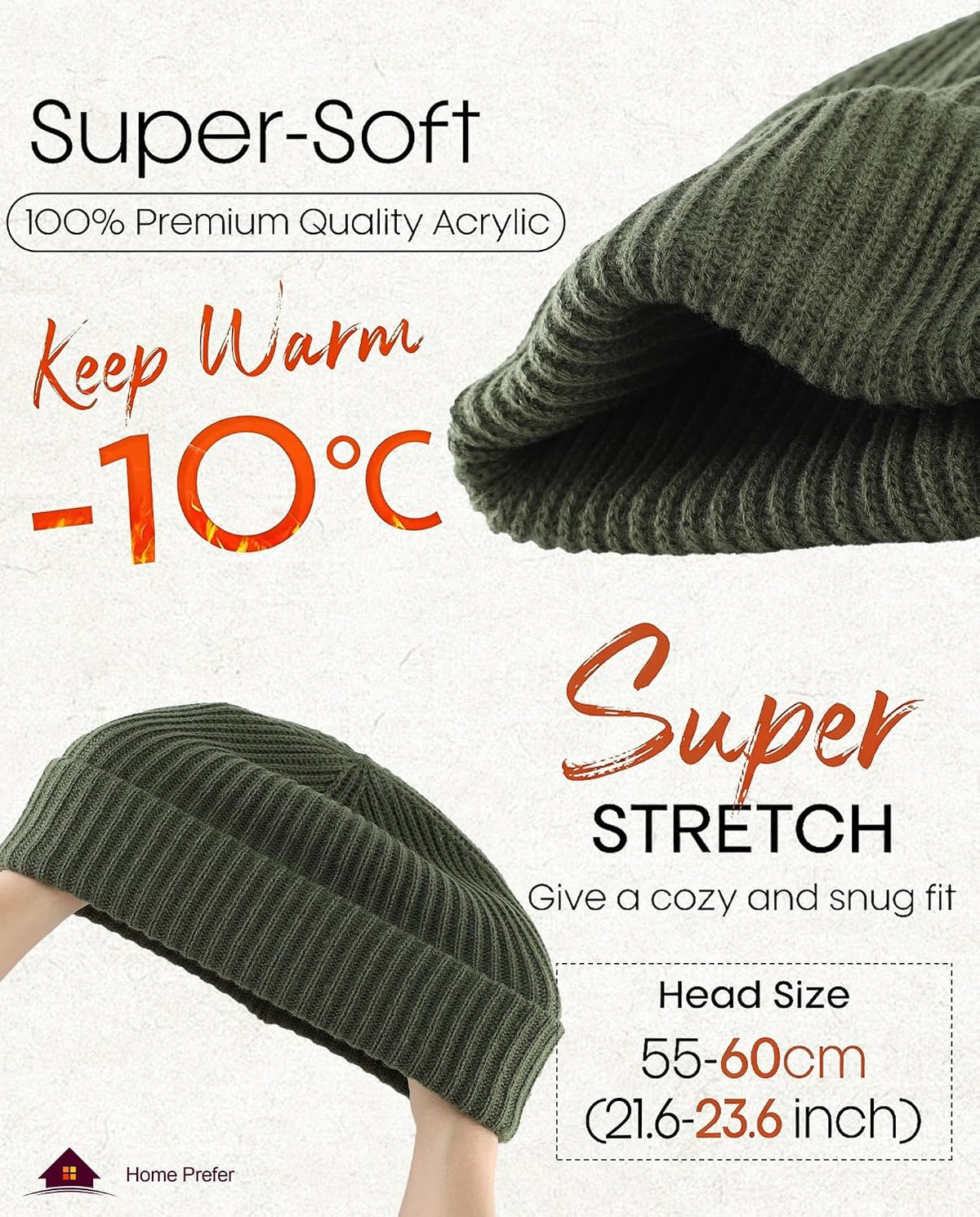 Home Prefer Rib Knit Beanie Hat for Men and Women Cuffed Beanie Winter Hat
