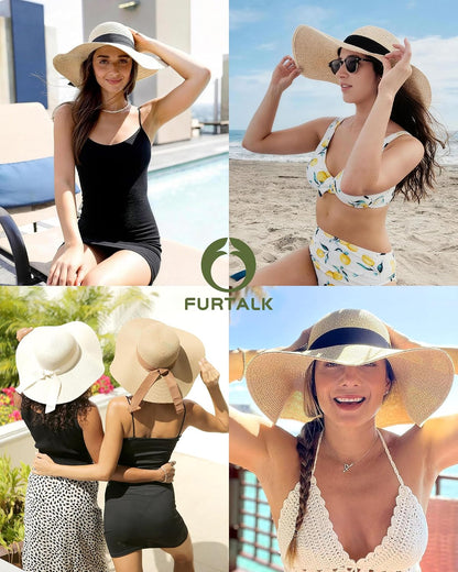 FURTALK Womens Sun Straw Hat Wide Brim Floppy Summer Beach Hats for Women