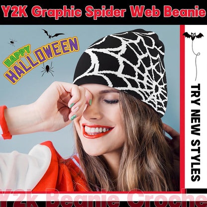 Jeyiour 4 Pcs Y2k Beanies Spider Web Pattern Hat