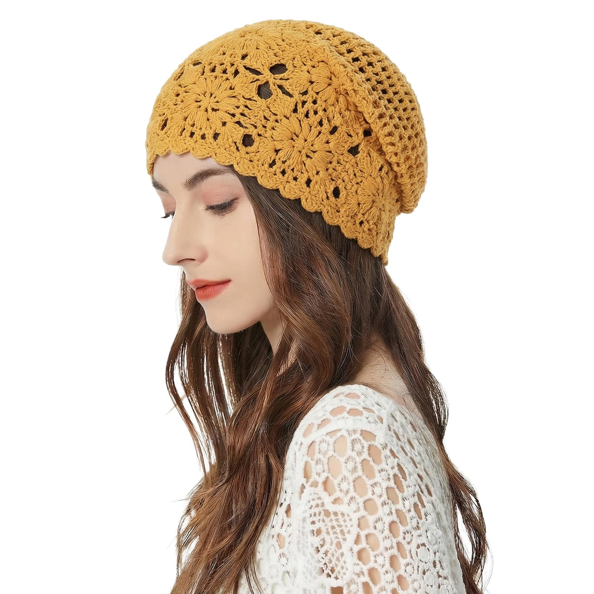 ZLYC Women Cotton Crochet Slouchy Beanie Hat Handmade Knit Summer Skull Cap