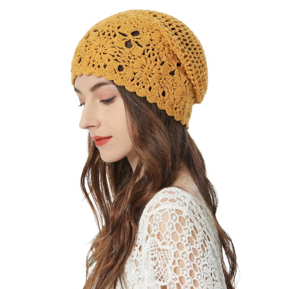 ZLYC Women Cotton Crochet Slouchy Beanie Hat Handmade Knit Summer Skull Cap