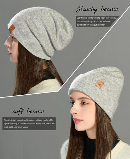 jaxmonoy Slouchy Knit Beanies Winter Hats for Women Men Soft Warm Reversible Slouch Cuffed Skull Knitted Beanie Cap