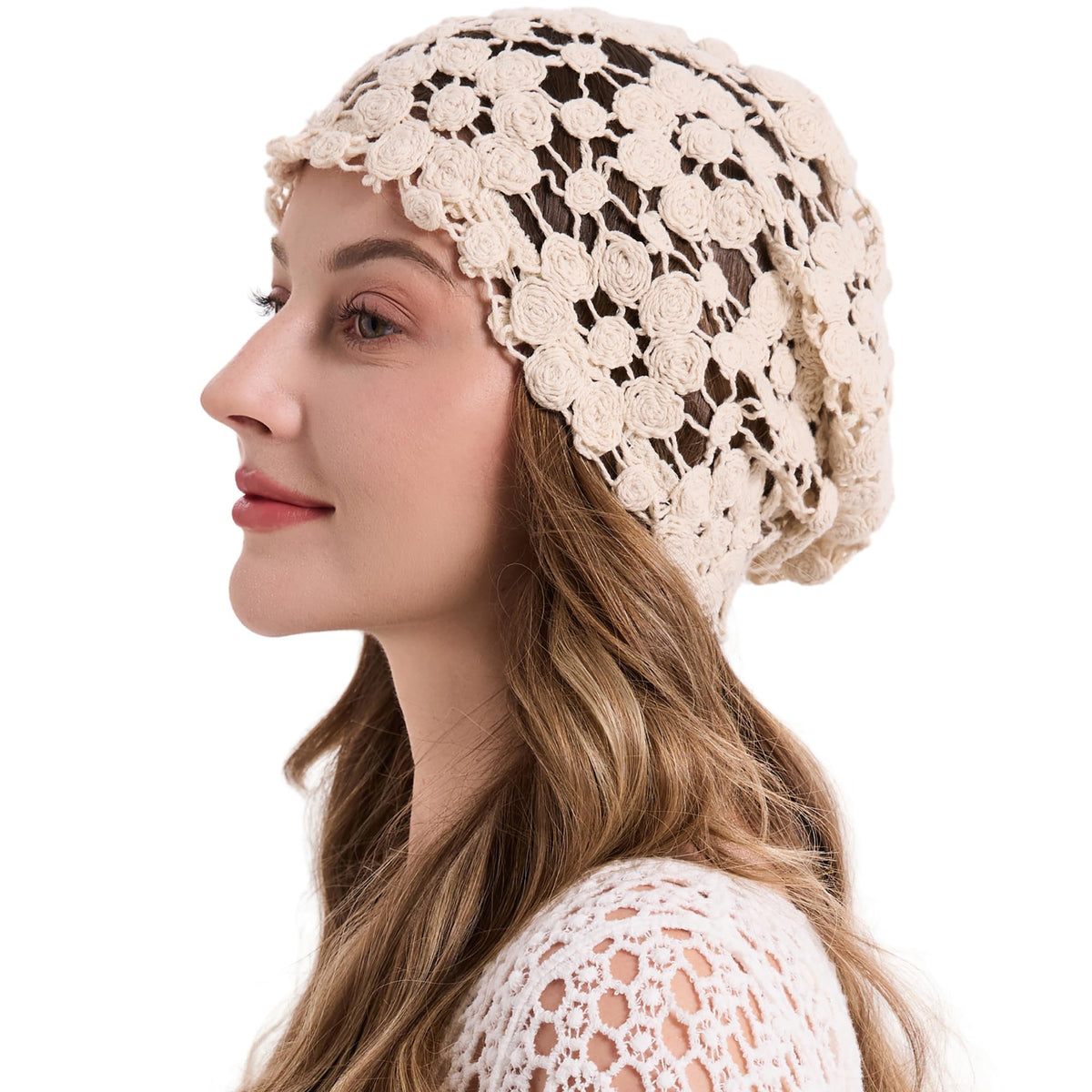 ZLYC Women Cotton Crochet Slouchy Beanie Hat Handmade Knit Summer Skull Cap